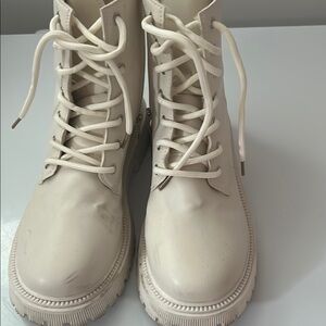 Women's White Lace-Up Boots